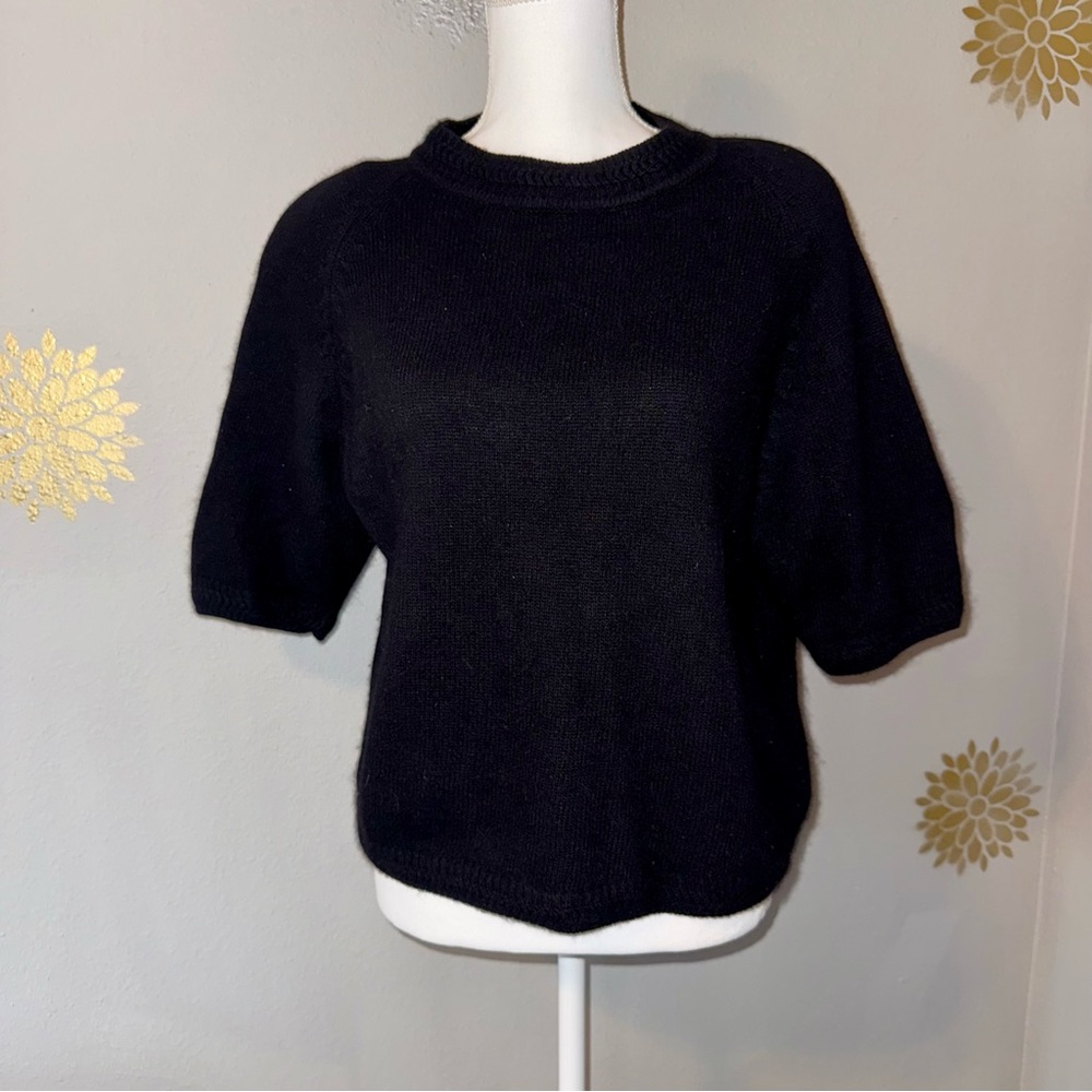 Vintage 90’s Black Short‎ Sleeve Sweater Rabbit Hair Lambs Wool Women’s Medium